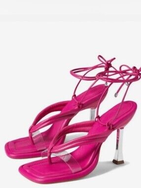 Schutz Meghan Ankle Tie Sandal Heels Hot Pink Size 8B